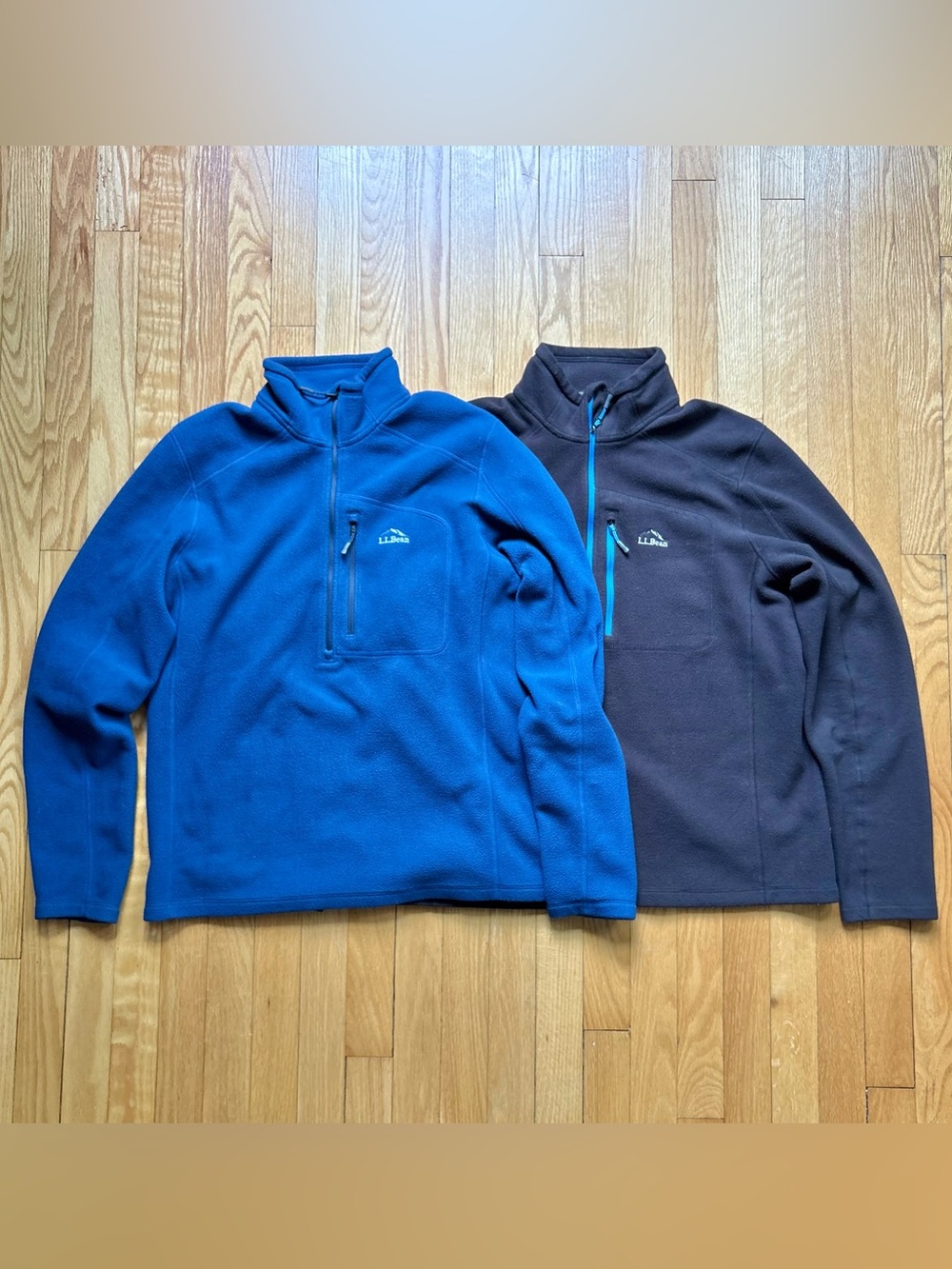 Lot 2 L.L Bean Mens Trail Fleece 1/2 Zip Slightly Fitted Medium Black Blue Solid